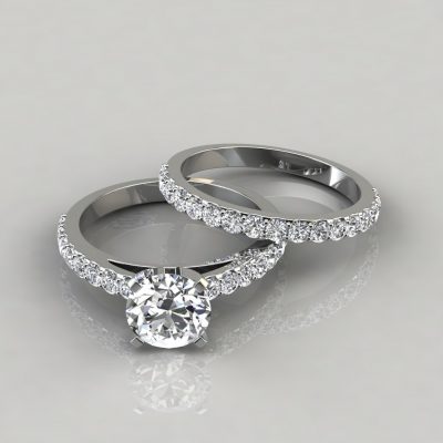 2.00 Carat White Gold Shared Prong Cathedral Style Moissanite Bridal Set