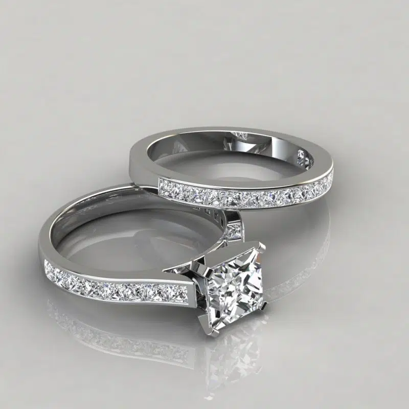 Princess Cathedral Moissanite Engagement Ring and Wedding Band Set