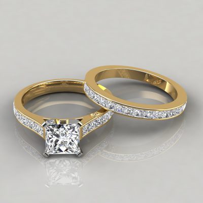 Princess Cathedral Moissanite Engagement Ring and Wedding Band Set ...