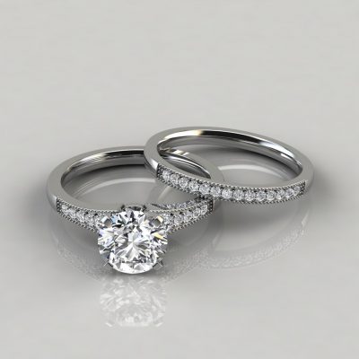 Moissanite Graduated Milgrain Engagement Ring and Wedding Band Set