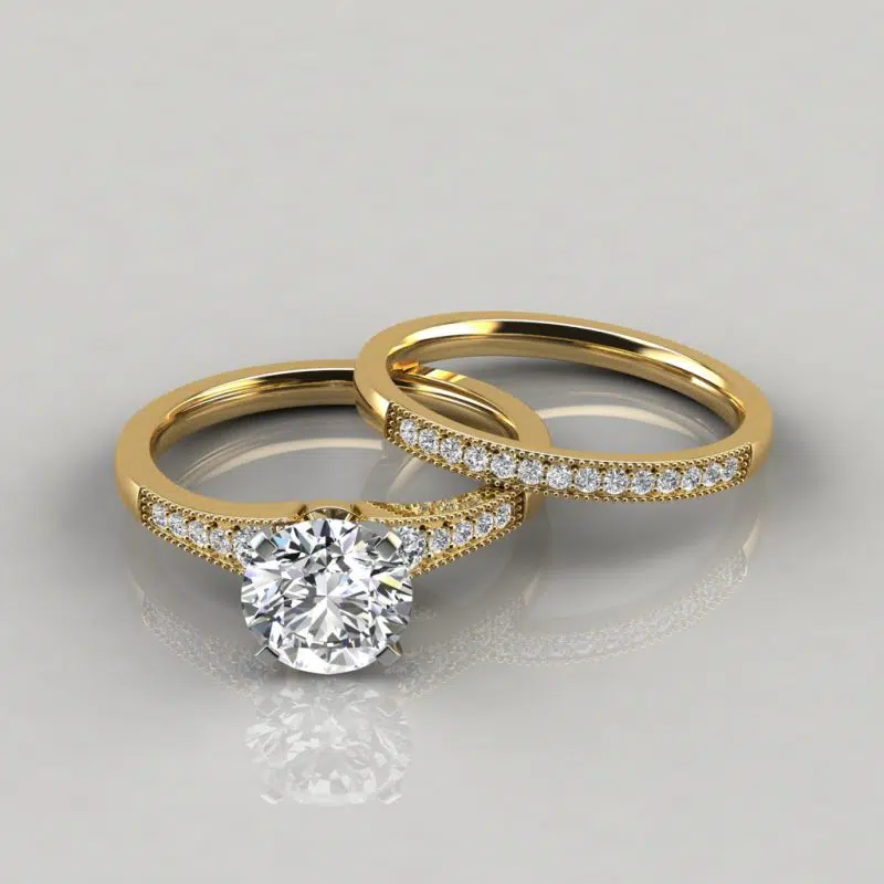 Moissanite Graduated Milgrain Engagement Ring and Wedding Band Set