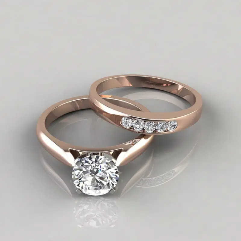 Moissanite Petite Cathedral Round Cut Bridal Set