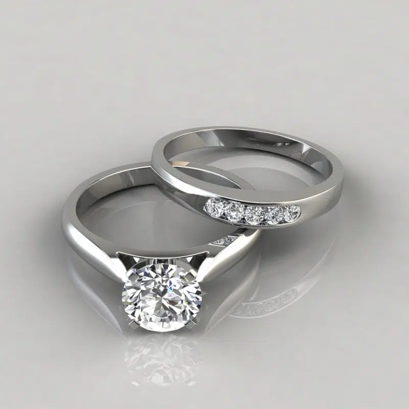 Moissanite Petite Cathedral Round Cut Bridal Set
