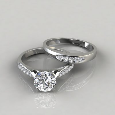 Cathedral Pave Moissanite Engagement Ring and Wedding Band Set