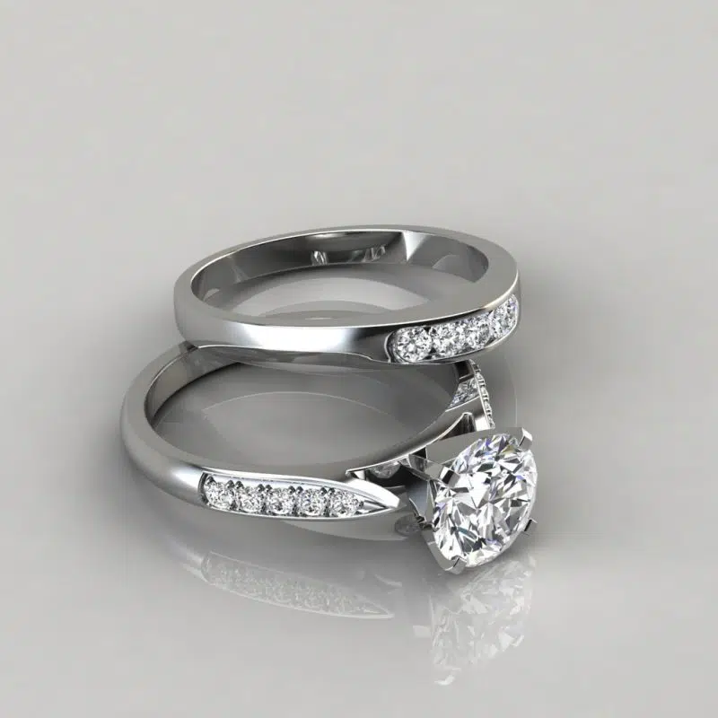 Cathedral Pave Moissanite Engagement Ring and Wedding Band Set