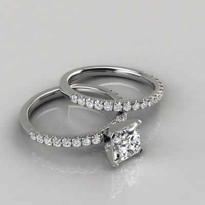 Moissanite French Pave-Cut Engagement Ring and Band Set