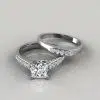 Moissanite Cross Prong Engagement Ring and Wedding Band Bridal Set