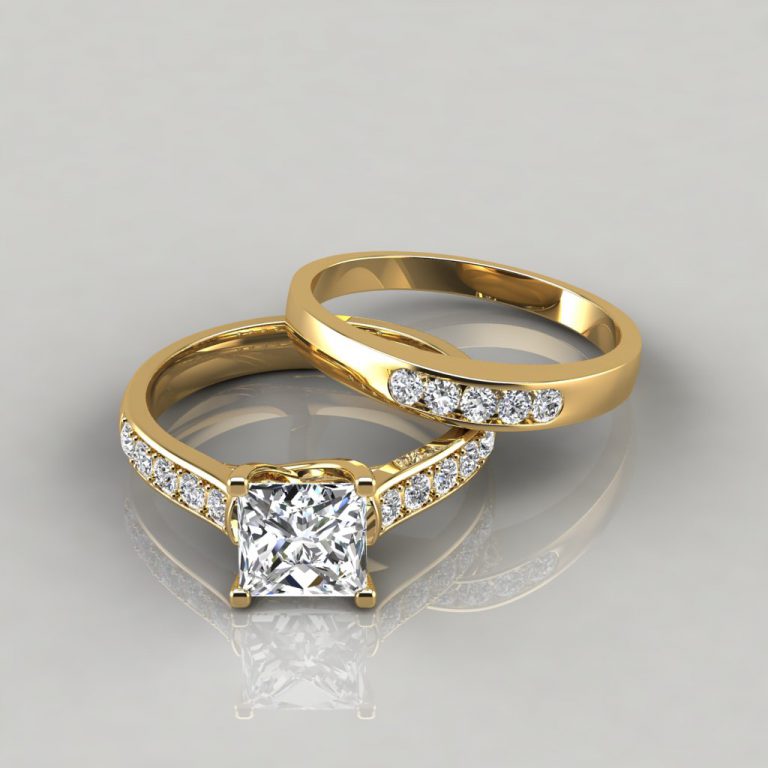 Moissanite Cross Prong Engagement Ring and Wedding Band Bridal Set ...