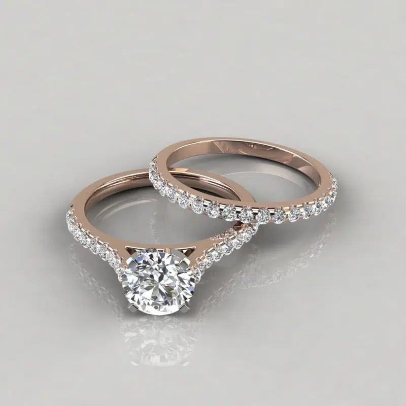 Moissanite Round Cut Tall Cathedral Style Bridal Set