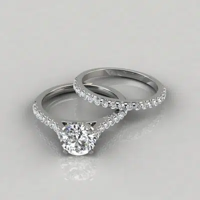 Moissanite Round Cut Tall Cathedral Style Bridal Set
