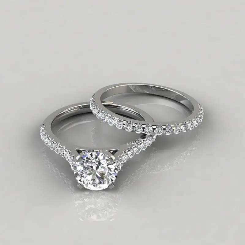 Moissanite Round Cut Tall Cathedral Style Bridal Set