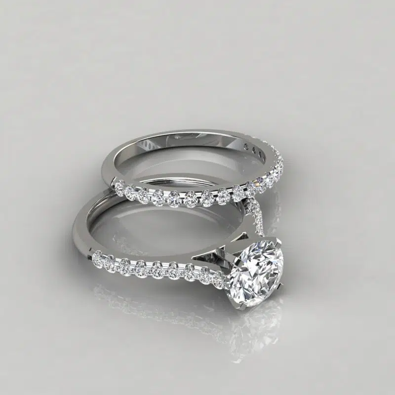 Moissanite Round Cut Tall Cathedral Style Bridal Set