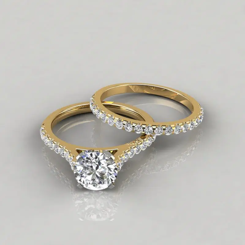 Moissanite Round Cut Tall Cathedral Style Bridal Set