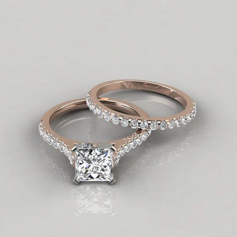 Moissanite Princess Cut Tall Cathedral Style Bridal Set