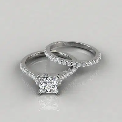 Moissanite Princess Cut Tall Cathedral Style Bridal Set