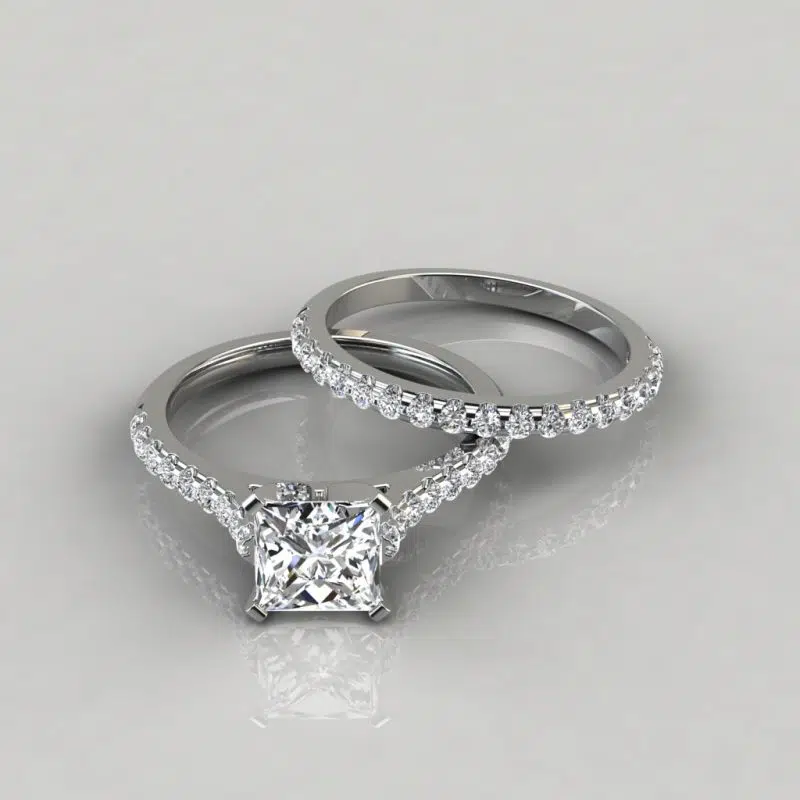 Moissanite Princess Cut Tall Cathedral Style Bridal Set