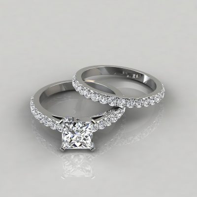 Shared Prong Princess Cut Moissanite Engagement Ring and Wedding Band Set