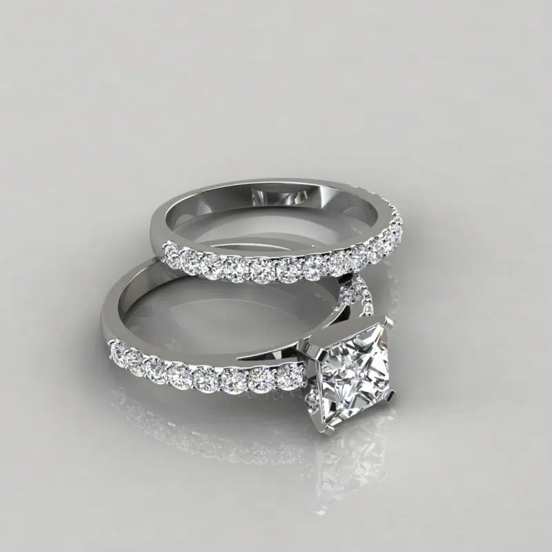 Shared Prong Princess Cut Moissanite Engagement Ring and Wedding Band Set