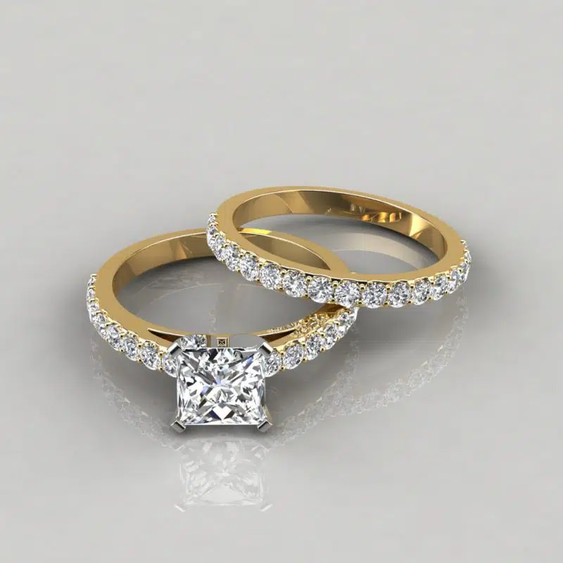 Shared Prong Princess Cut Moissanite Engagement Ring and Wedding Band Set