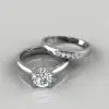 Moissanite Cross Prong Round Cut Engagement Ring and Wedding Band
