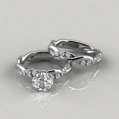 Twist Round Cut Moissanite Engagement Ring and Wedding Band Set