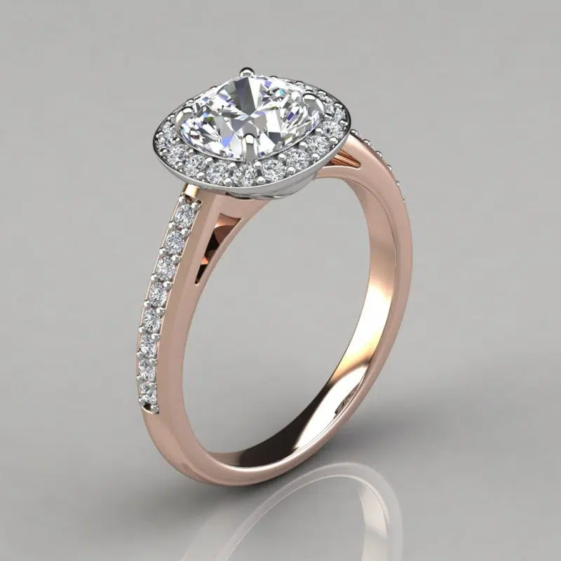Halo Style Cushion Cut Moissanite Engagement Ring