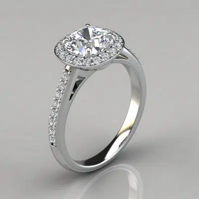 Halo Style Cushion Cut Moissanite Engagement Ring