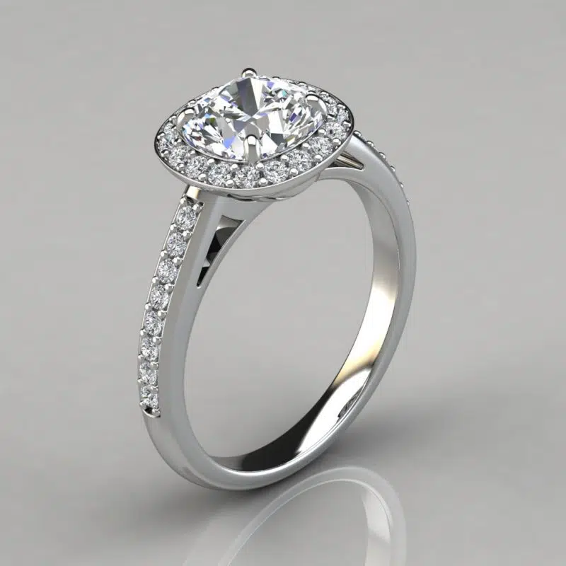 Halo Style Cushion Cut Moissanite Engagement Ring