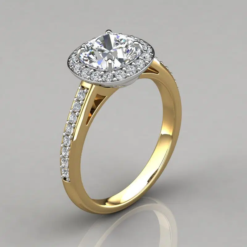 Halo Style Cushion Cut Moissanite Engagement Ring