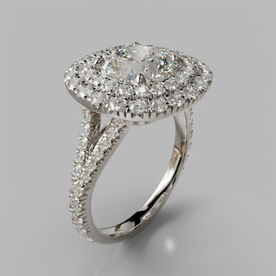 Double Halo Moissanite Cushion Cut Engagement Ring Double Halo Moissanite Cushion Cut Engagement Ring
