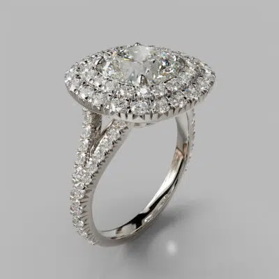 Double Halo Moissanite Cushion Cut Engagement Ring Double Halo Moissanite Cushion Cut Engagement Ring