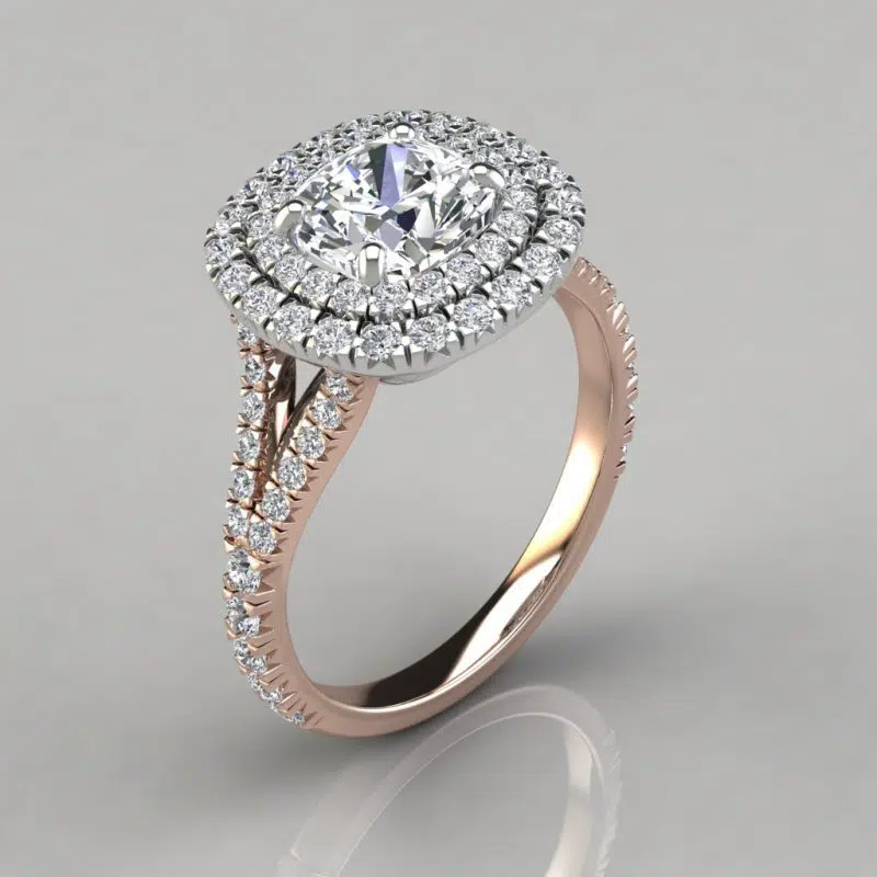 Double Halo Moissanite Cushion Cut Engagement Ring