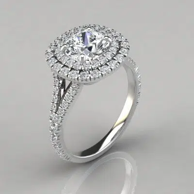 Double Halo Moissanite Cushion Cut Engagement Ring