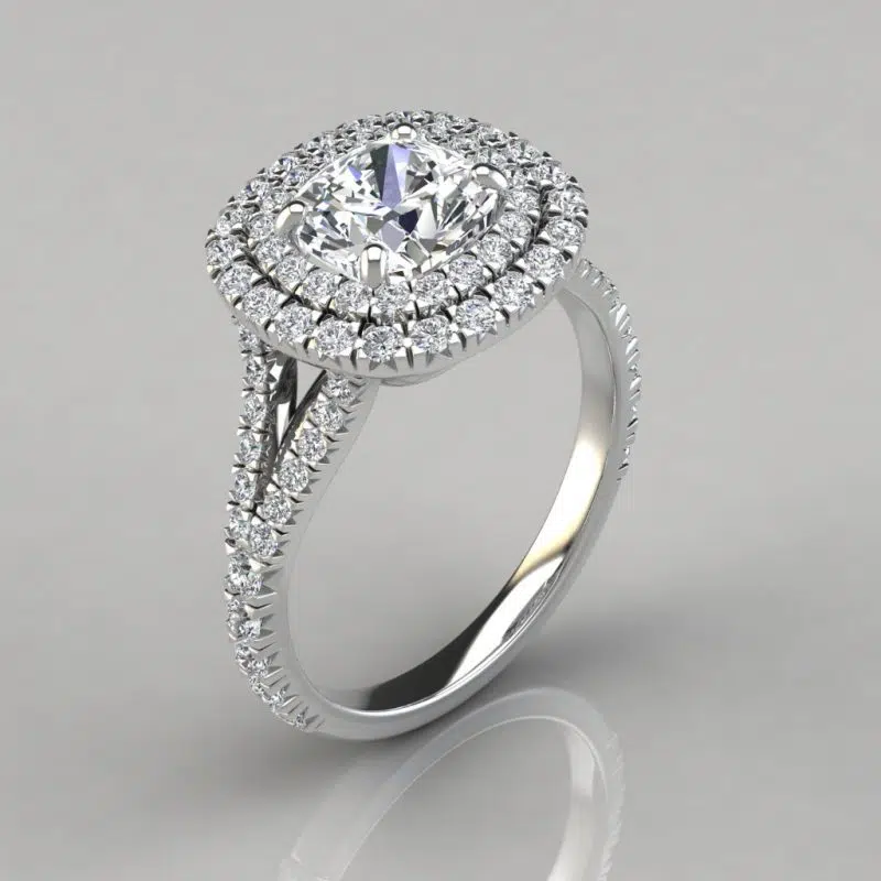 Double Halo Moissanite Cushion Cut Engagement Ring