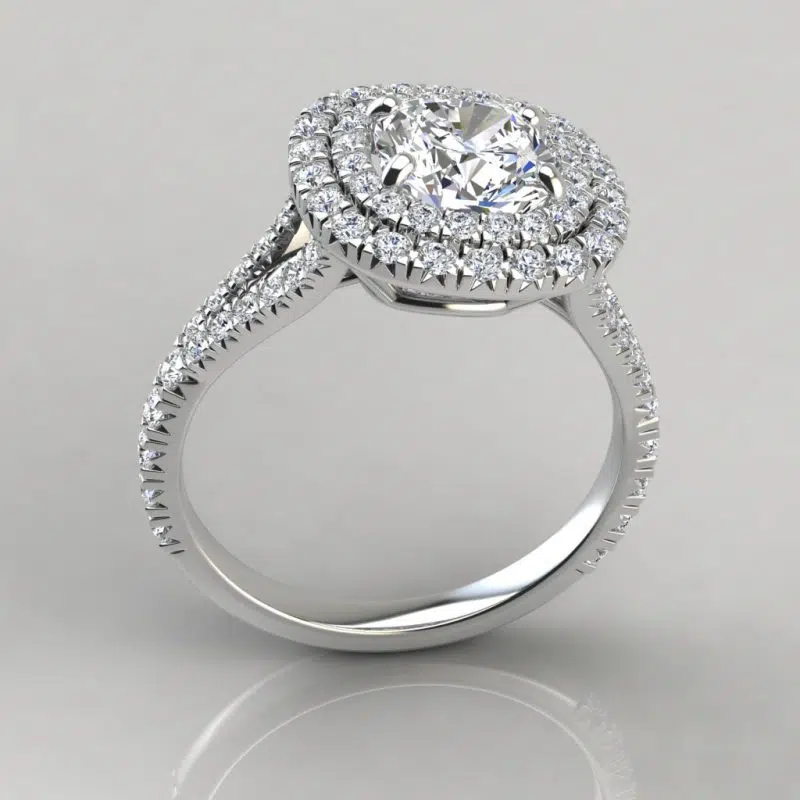 Double Halo Moissanite Cushion Cut Engagement Ring