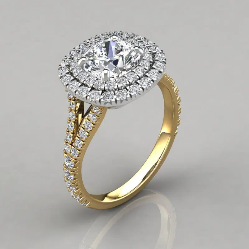 Double Halo Moissanite Cushion Cut Engagement Ring