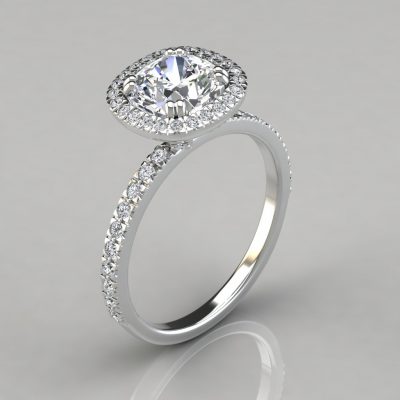 French Cut Pave Cushion Cut Moissanite Engagement Ring