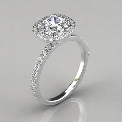 French Cut Pave Cushion Cut Moissanite Engagement Ring