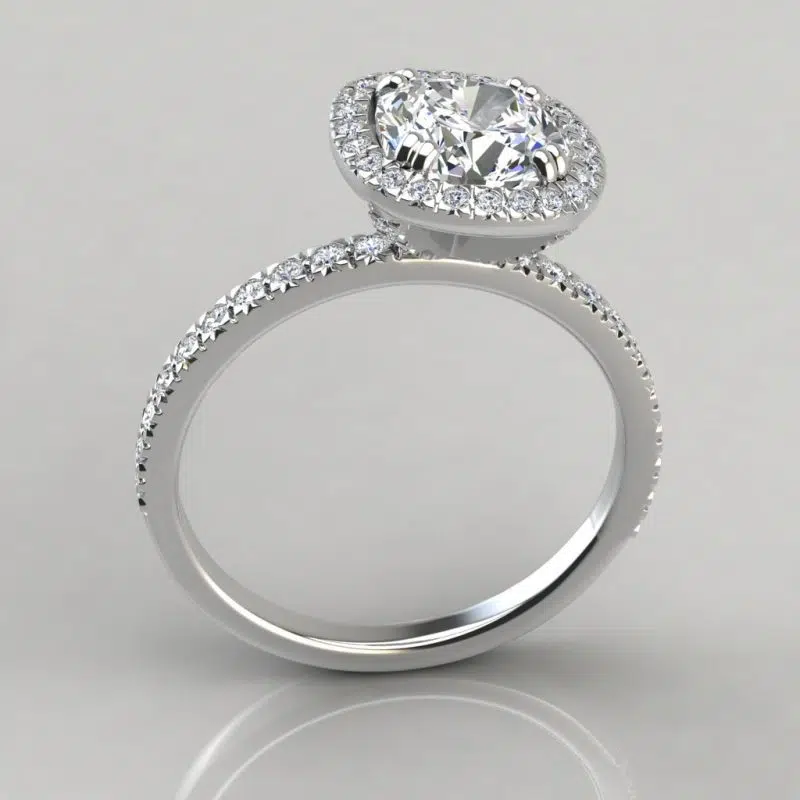 French Cut Pave Cushion Cut Moissanite Engagement Ring