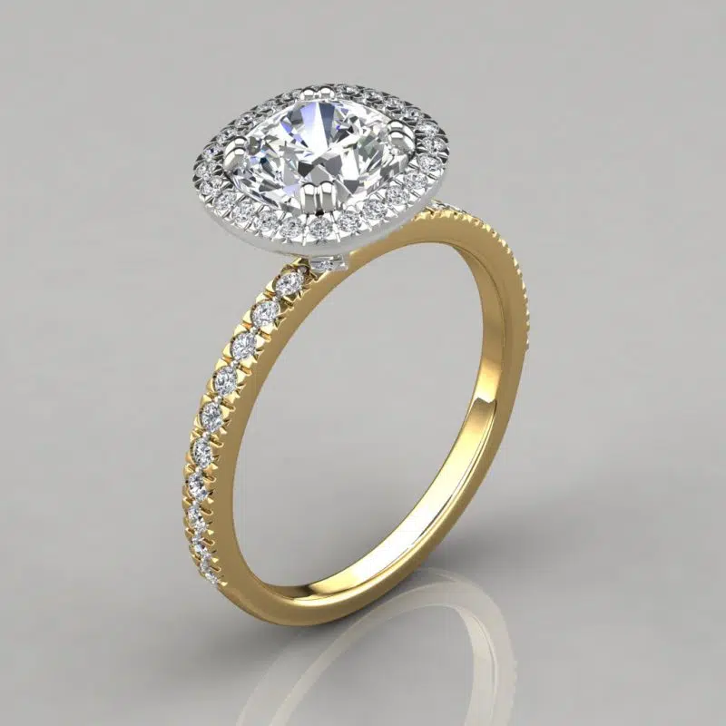 French Cut Pave Cushion Cut Moissanite Engagement Ring