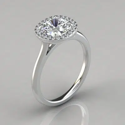 Plain Shank Halo Cushion Cut Moissanite Engagement Ring