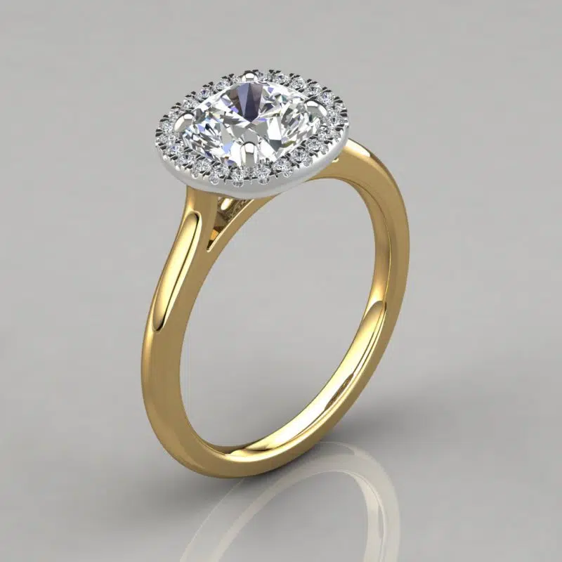 Plain Shank Halo Cushion Cut Moissanite Engagement Ring