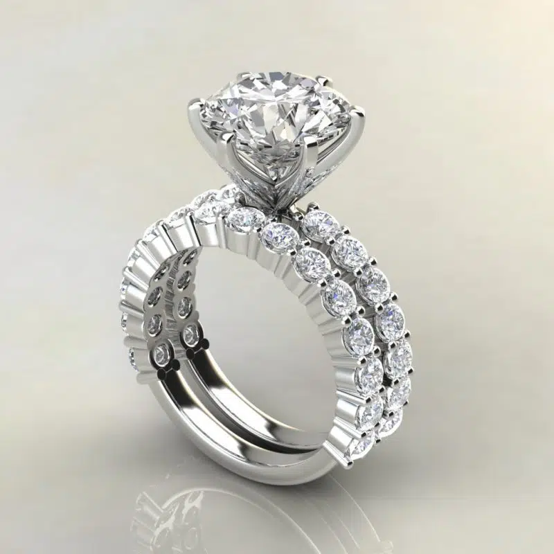 Custom Made 4 Carat Center Stone Shared Prong Engagement Ring and Wedding Band Set