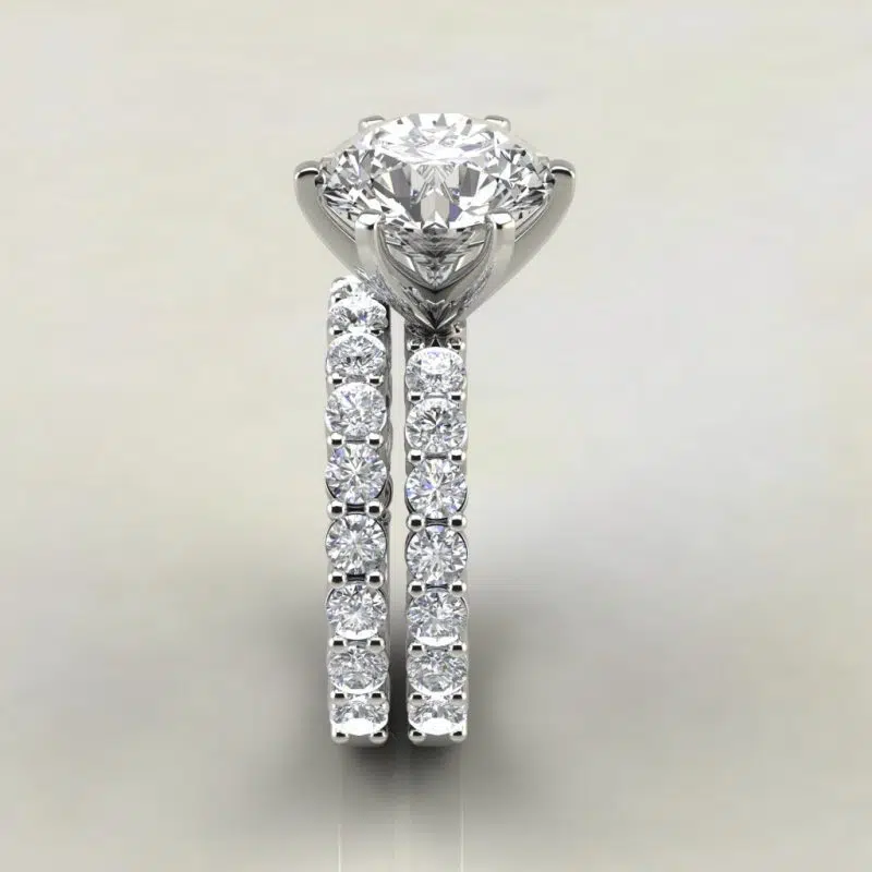 Custom Made 4 Carat Center Stone Shared Prong Engagement Ring and Wedding Band Set