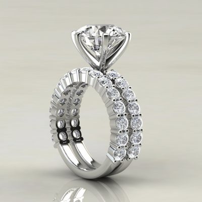 Custom Made 4 Carat Center Stone Shared Prong Engagement Ring and Wedding Band Set