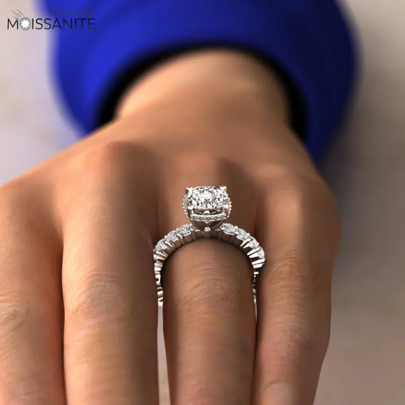 2 CT Cushion Cut Common Prong Halo Style