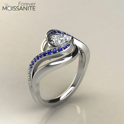 Custom Design 1 CT Moissanite and Blue Sapphire Stones