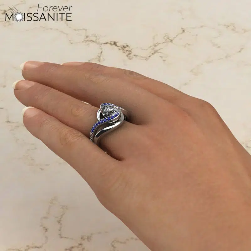 Custom Design 1 CT Moissanite and Blue Sapphire Stones