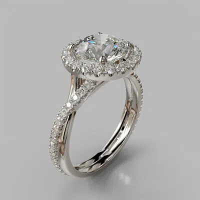 Moissanite Twist Round Brilliant Cut Halo Style Moissanite Twist Round Brilliant Cut Halo Style