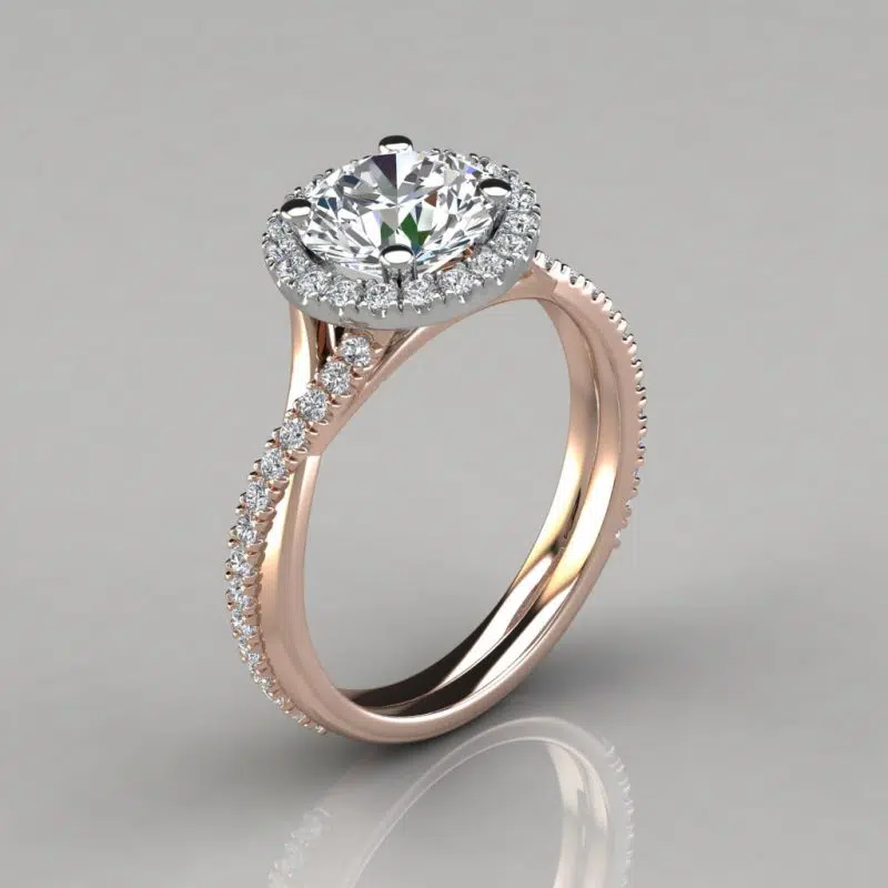 Moissanite Twist Round Brilliant Cut Halo Style